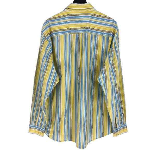 INDIGO PALMS Yellow Multi-Stripe Embroidered Button Up Long Sleeve Shirt Size XL - Picture 13 of 16